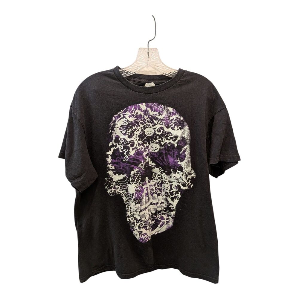 Vintage Y2K Skull T-Shirt Delta Pro Weight Made in Mexico Black Purple Goth
